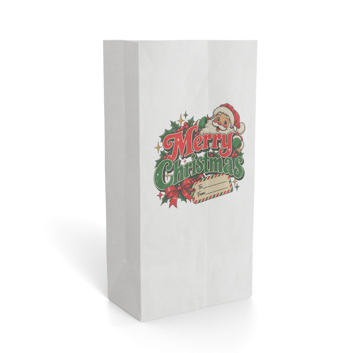 Merry Christmas Gift Bag — Vintage Santa Paper Gift Bag for Holiday Presents