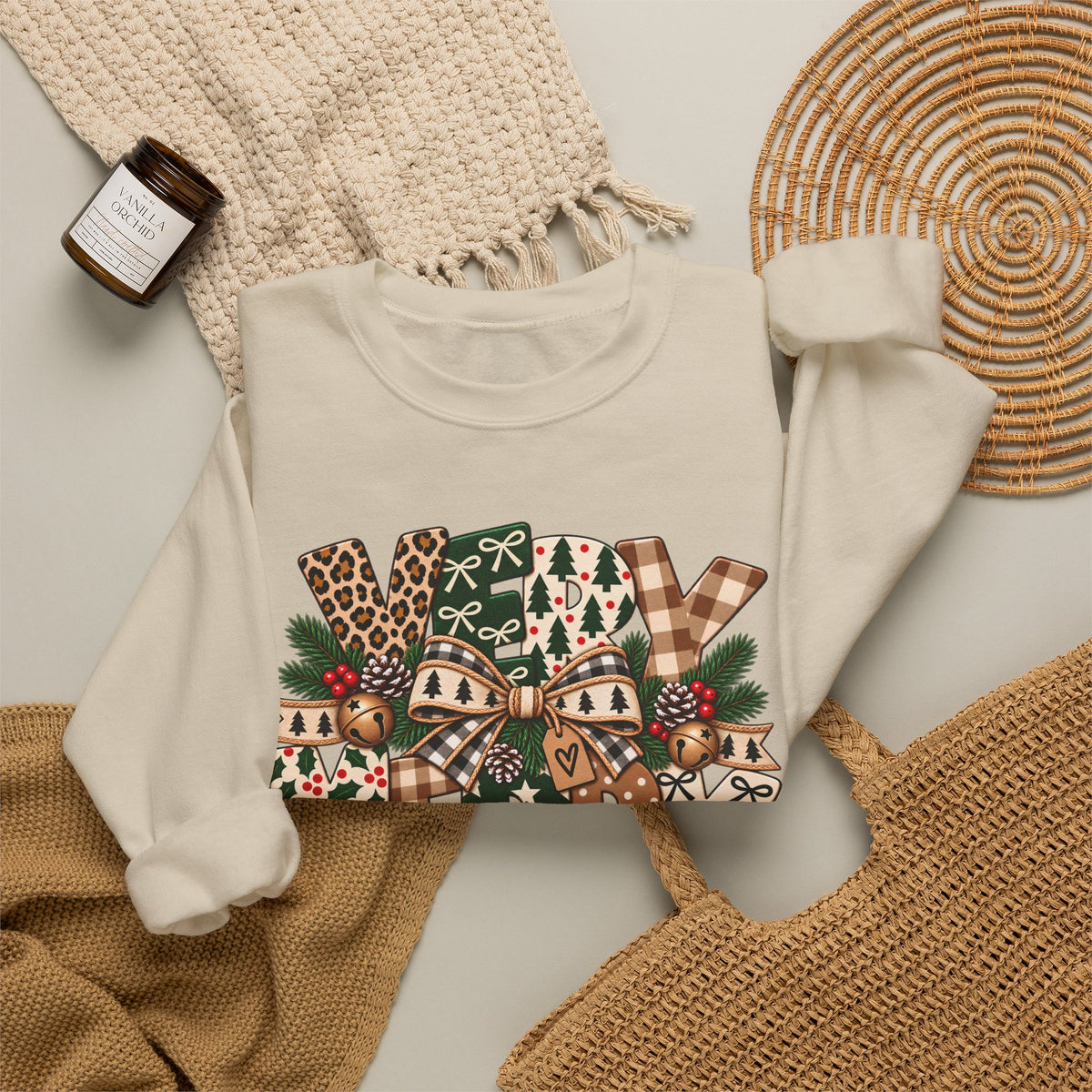 Festive Christmas Patchwork Bows Sweatshirt