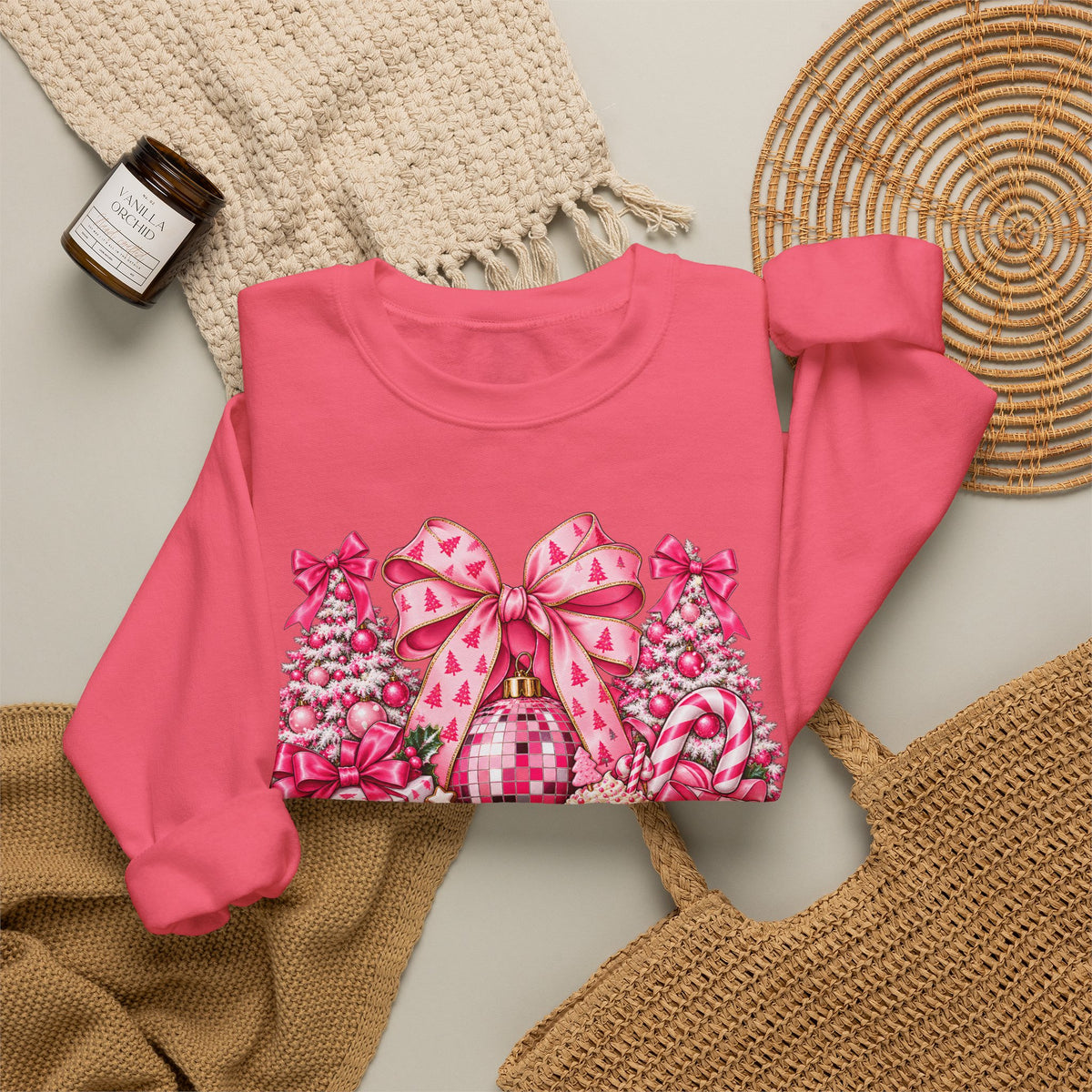 Pink Bow Floral Christmas Tree Sweatshirt