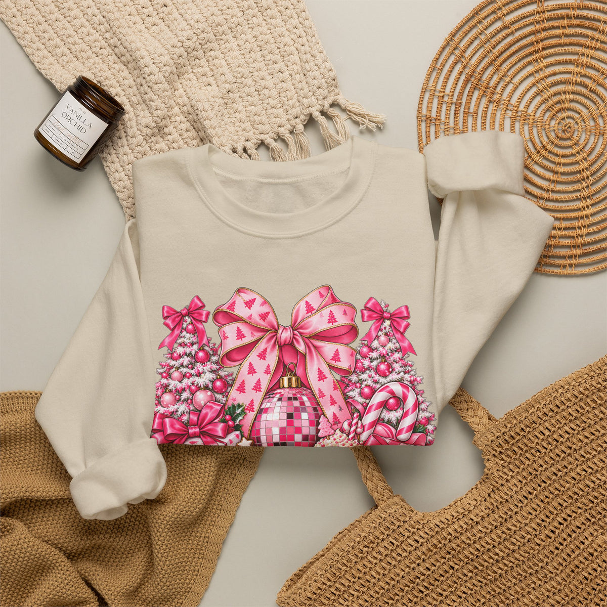 Pink Bow Floral Christmas Tree Sweatshirt