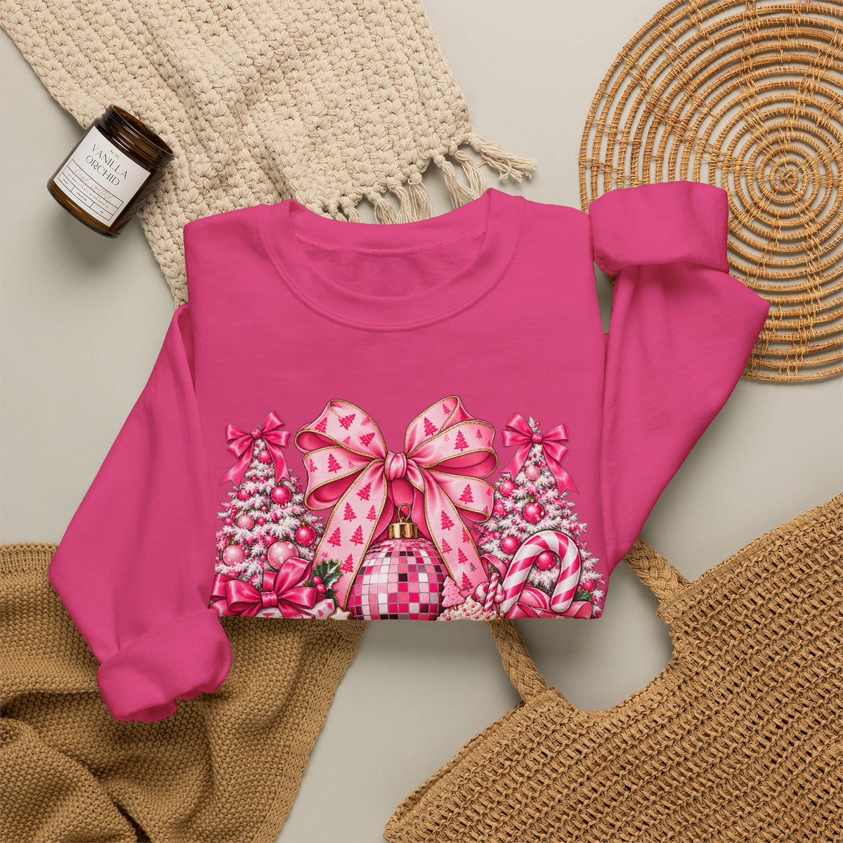 Pink Bow Floral Christmas Tree Sweatshirt